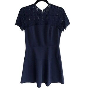 XOXO Fit Flare Dress Size M Laced Shoulders Gold Exposed Zipper Casual Navy Blue